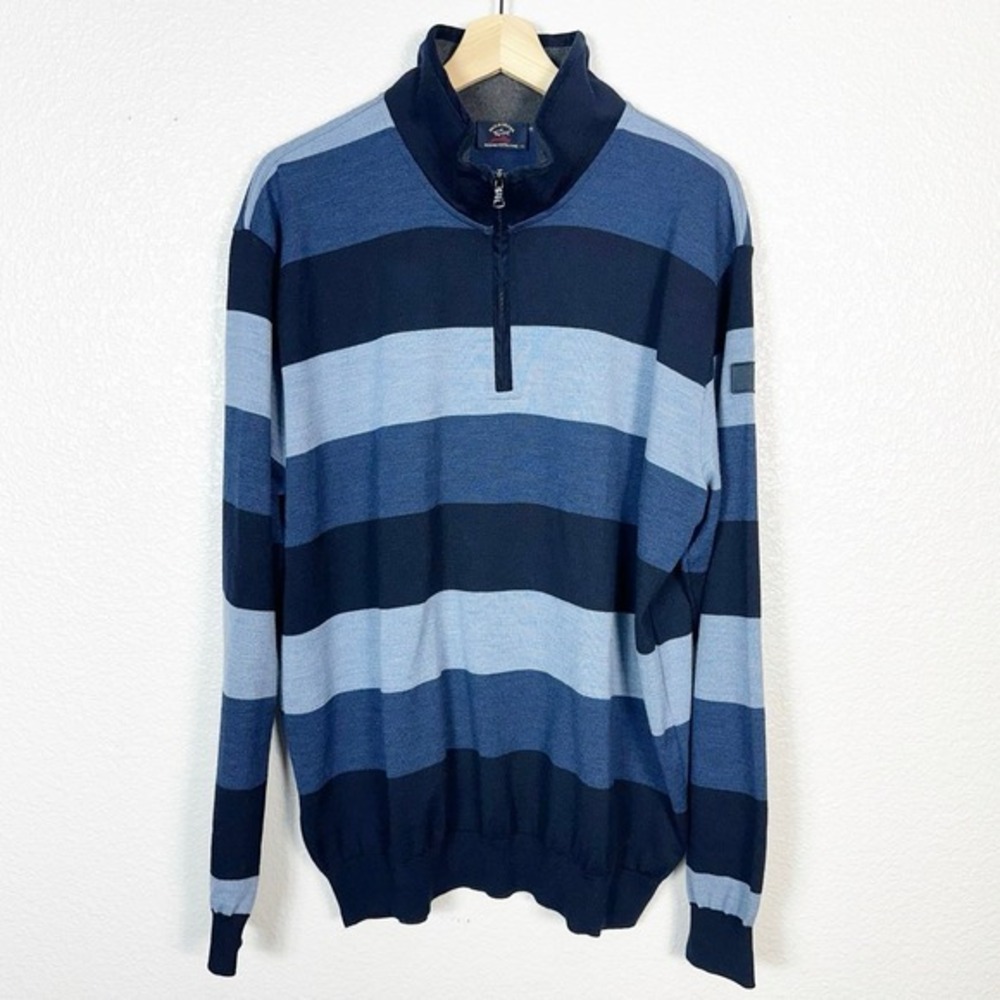 Paul & Shark Yachting Mens Merino‎ Wool Quarter Zip Pullover Sweater Blue XXL